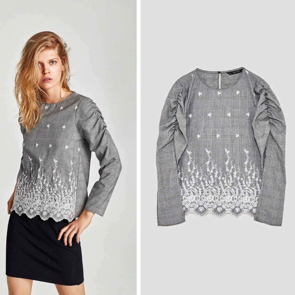 🎉HP🎉 ZARA Embroidered Checked Top